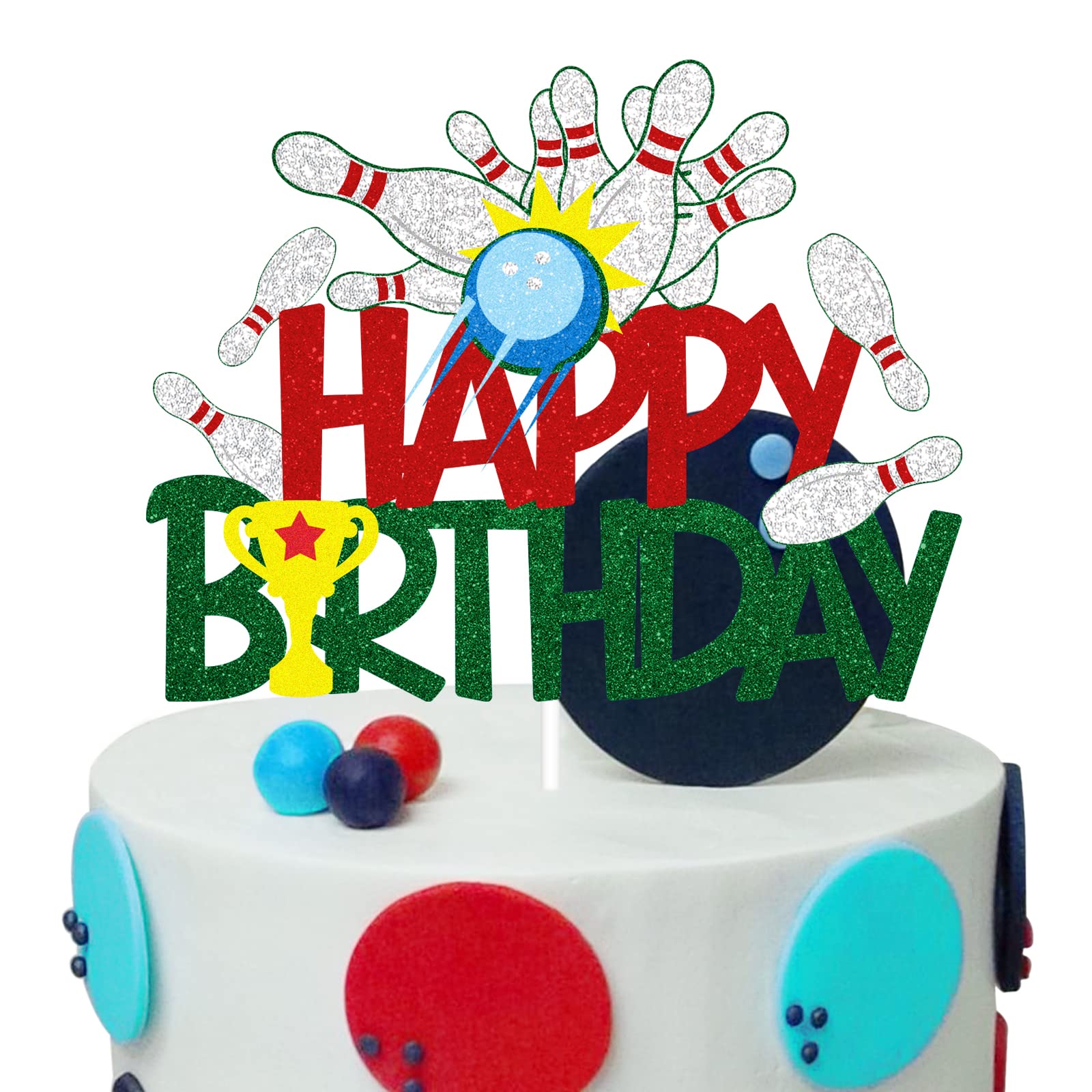 Cowboy Bowling Birthday Cake Topper - Sport Themed Glitter Decoration For Kids' Parties