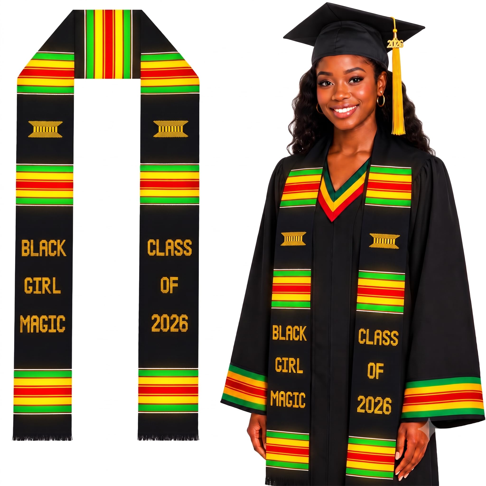 orning ORING Kente Graduation Stole Class of 2026 | Adults African Sash Scarf-picture-44