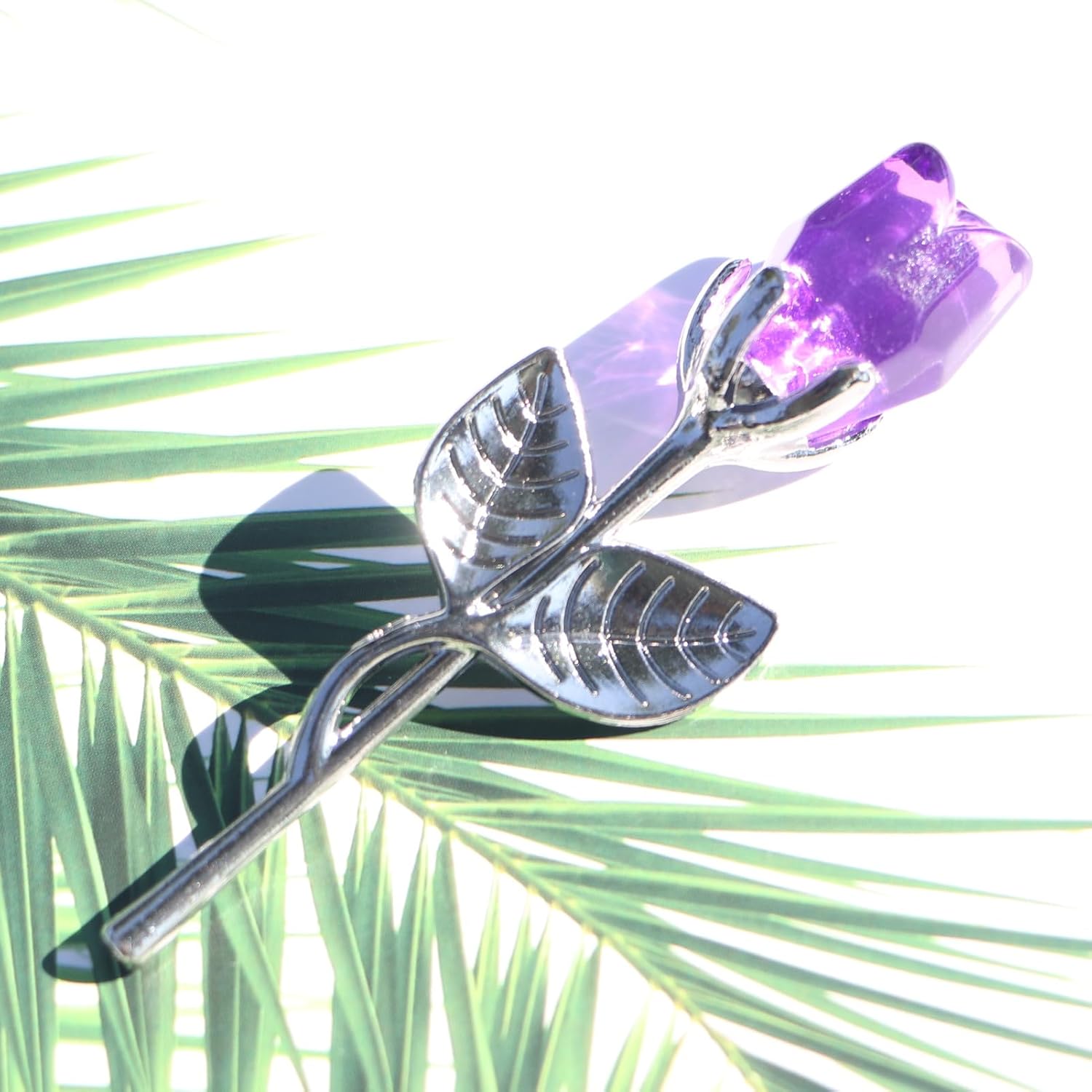 Glass Rose Mini Crystal Artificial Flower Wedding Gift Silver Purple image 3