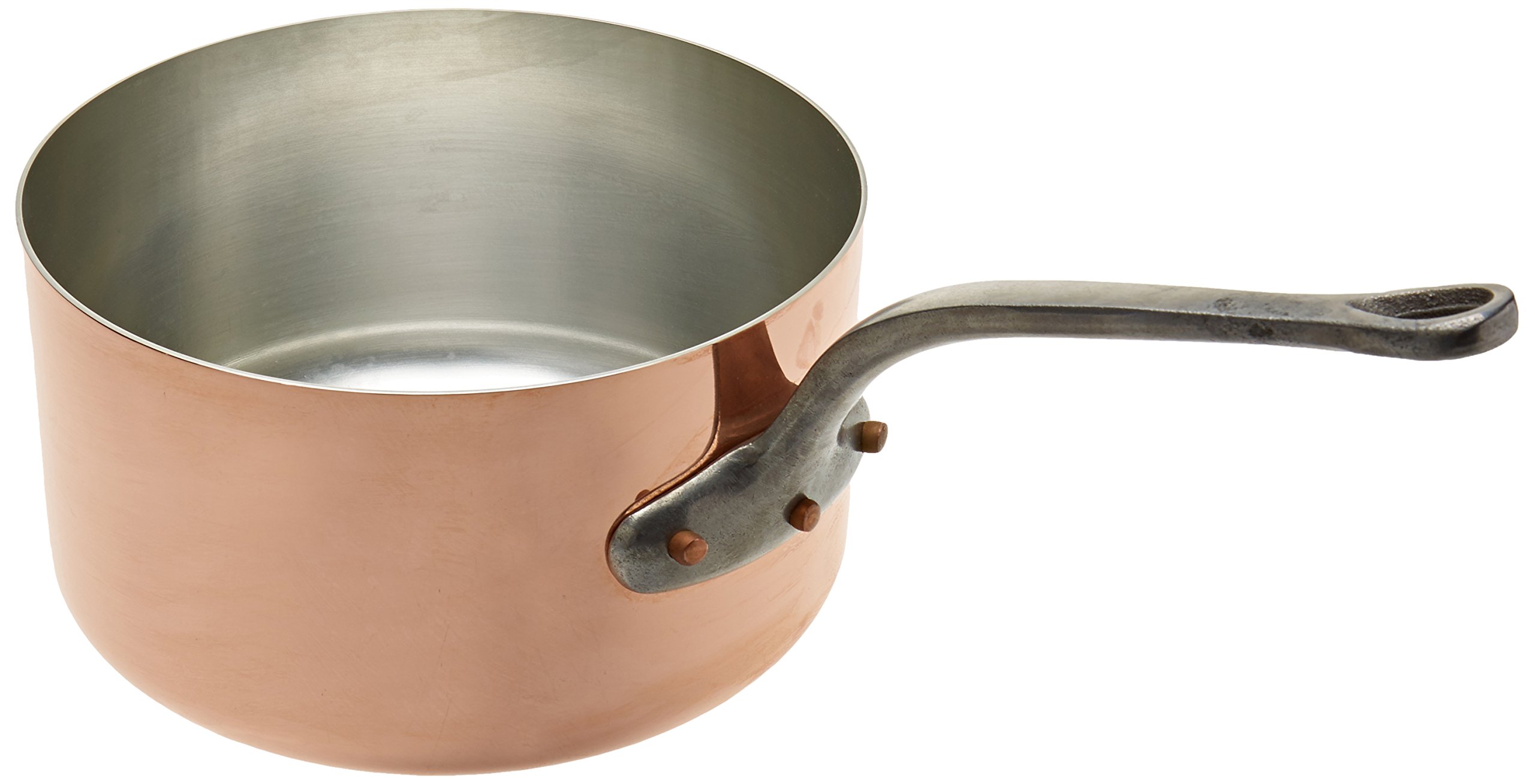 Pentole Agnelli ALCU105G24 Casseruola Alta di Rame con 1 Manico in ottone fuso, Rame Liscio Stagnato a Mano , 24 cm