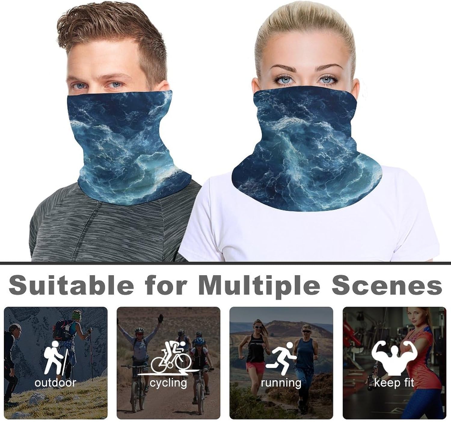 Deep Sea Ocean Waves Unisex Neck Gaiter Face Scarf Cover Sun Hoods for Outdoor Hiking Skiing