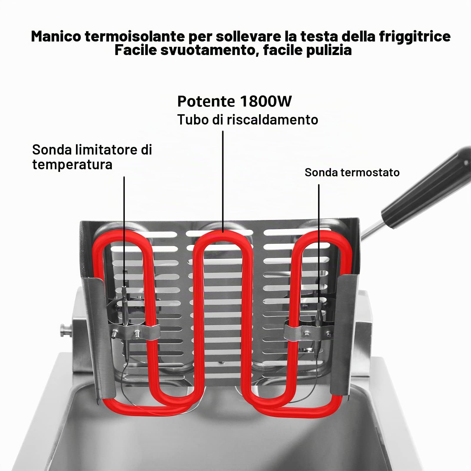 CROSSON Friggitrice Commerciale 6 Litri,Friggitrice Elettrica ad Olio da Inox 3000W con Coperchio,con Rubinetto di Scarico,Controllo Tempo e Temperatura 80-200°C,per Cucina Ristorante