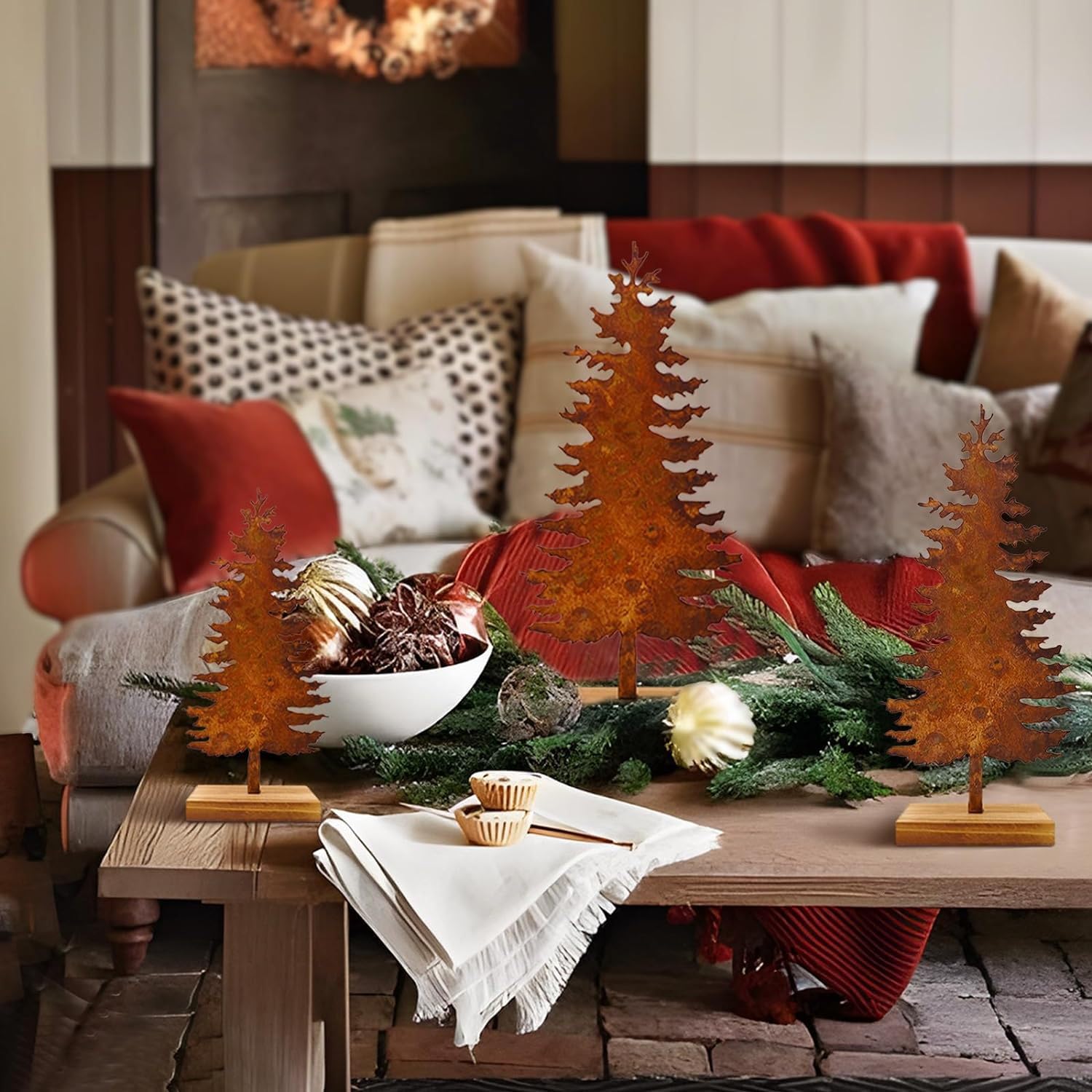 3er Set Rost Baum weihnachtsbaum deko Tannenbaum weihnachtsbaum metall Roststecker Weihnachtsdeko Garten Blumenstecker dekoration des weihnachtsbaums Outdoor Bäume Winter deko Weihnachtsbaum für Drauß