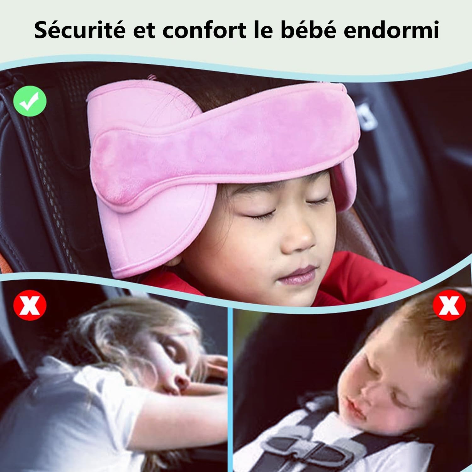 LATRAT - Cinturón de ayuda para la cabeza para asiento de coche infantil, reposacabezas ajustable para asiento de seguridad infantil, cómodo cuña cuello almohada cabeza fijación Holder repositorio