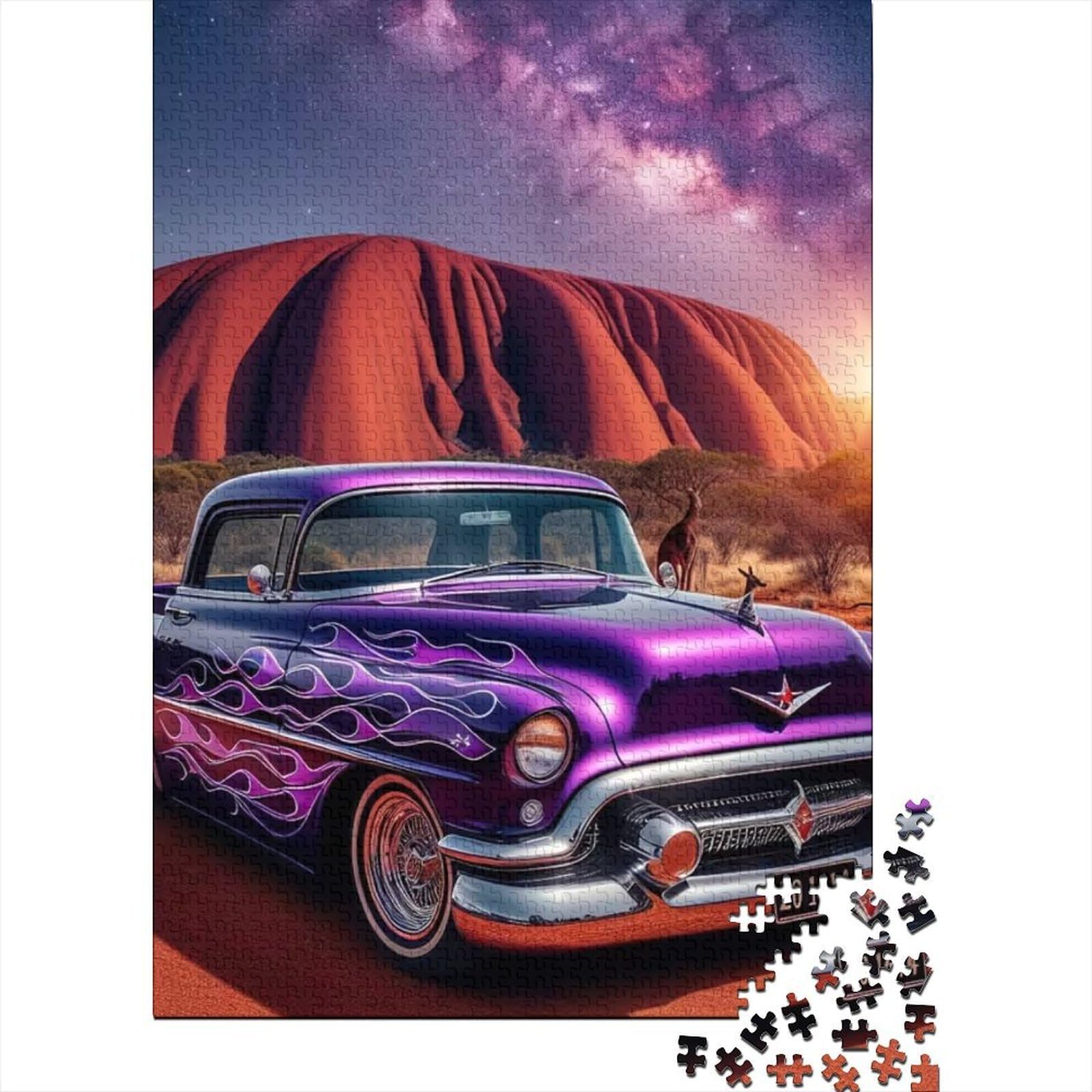 Racing Car 1000 Piece Recycled Paper Jigsaw Purple Desert CarPuzzle for Adults Reusable Stress Relief Challenging Fun Brain Teaser 70x50cm/1000pcs