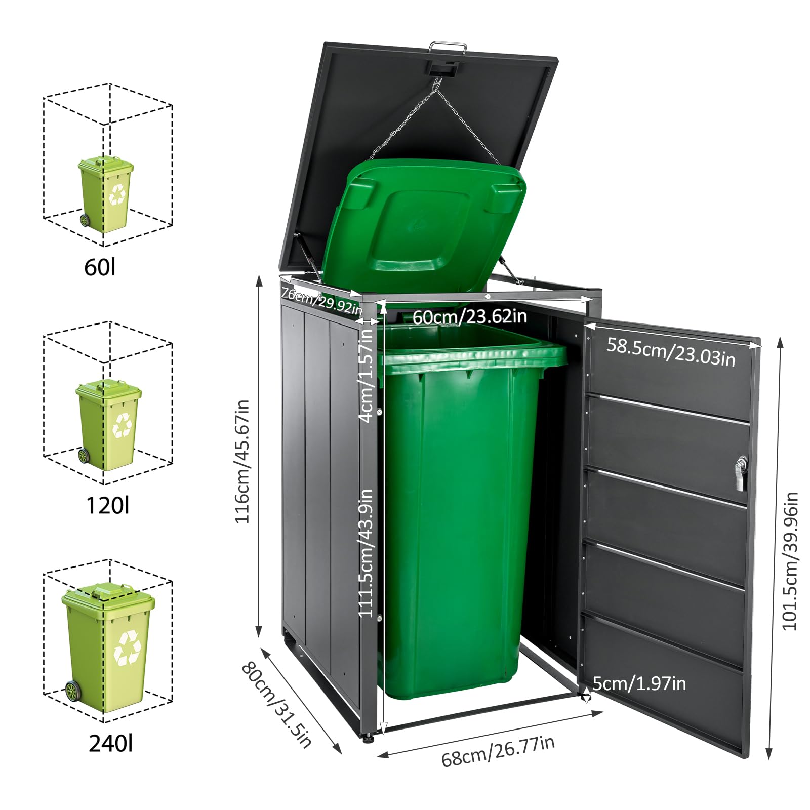3er Mülltonnenbox für 240L Tonnen Müllcontainer für 3 Mülltonnenverkleidung mit Verschließbare Klappe abschließbar wetterfest Müllbox Tonnenhaus Abfallbox Abfallbehälter Gerätebox für Garten Einfahrt