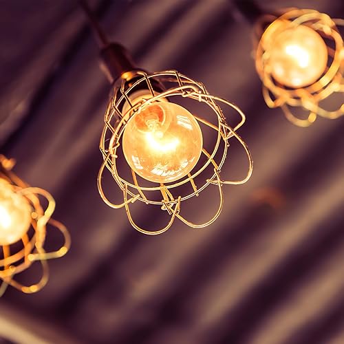 Miniatura 5 de Protector de bombilla de lámpara de metal, 6 piezas, grado industrial ajustable, soporte de lámpara, cubiertas de lámpara de jaula de luz vintage,