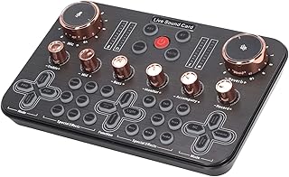 Soundboard, Bluetooth Transmission DSP Noise Reduction Live Sound Card 44.1KHZ 1 Key Avoidance Function with Breathing Light for Recording Gaming