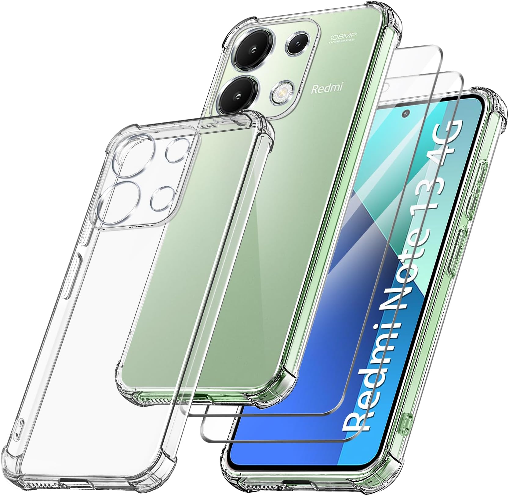THIYUFUNS Coque Pour Xiaomi Redmi A3 4G Avec 2 Verre Trempé,Silicone Liquide Housse Étui De Protection Xiaomi Redmi A3 4G Microfibre Anti-Rayures Coque (6.71") - Vert Foncé