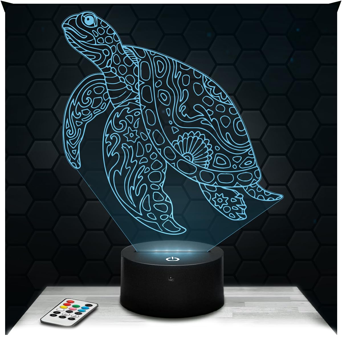 Lampephoto.fr - Turtle Mandala 3D Lamp Decoration Marine Animal Reptile Polynesia, Gift Idea for Men and Women, Turtle Mandala Object, Night Light, Original Christmas, Gift idea for Men and Women