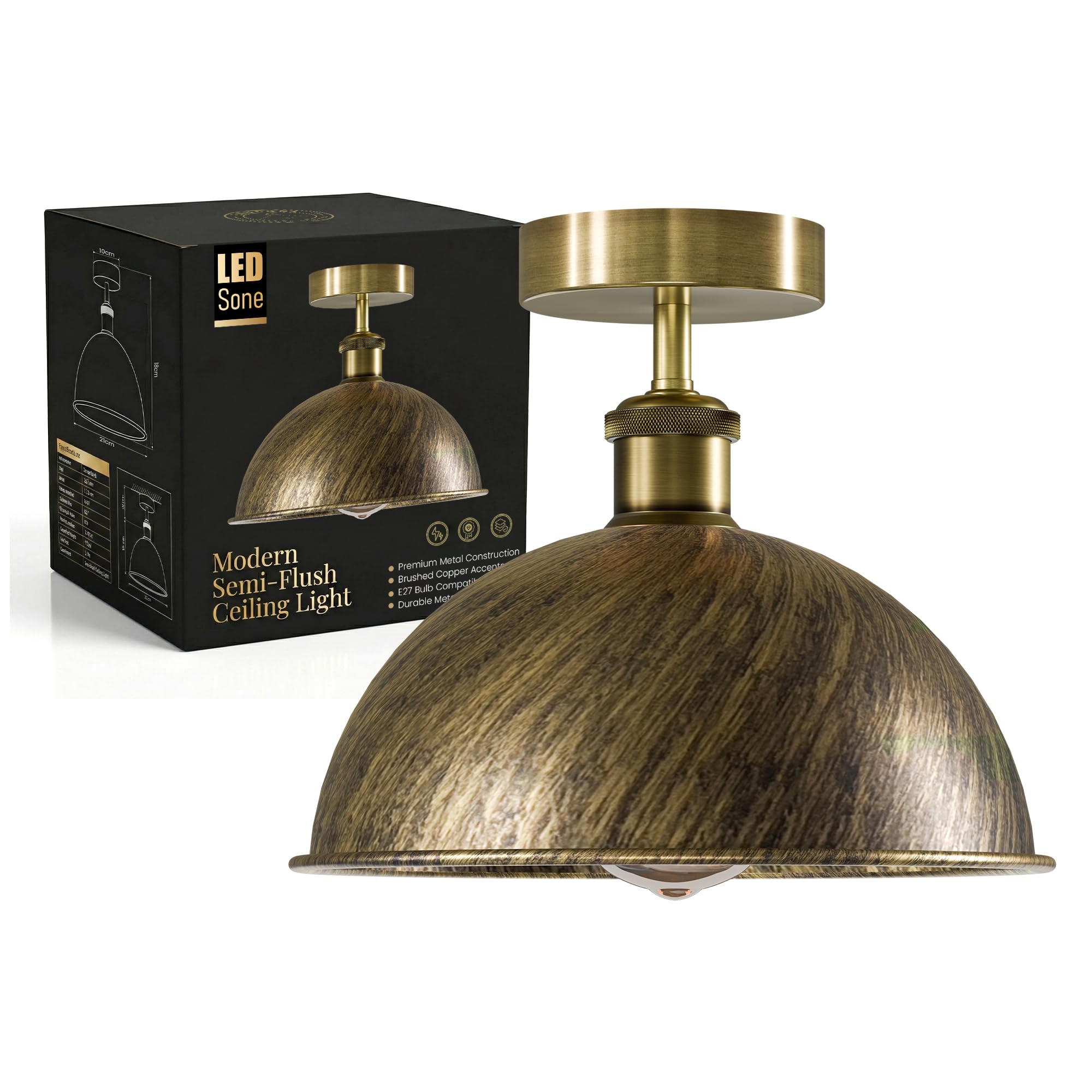 LEDSone Vintage Flush Mount Ceiling Light with 21cm Lamp Shade Premium Quality Anti Rust Durable Metal E27 Flush Light Fitting for Livingroom Kitchen Dining Room.
