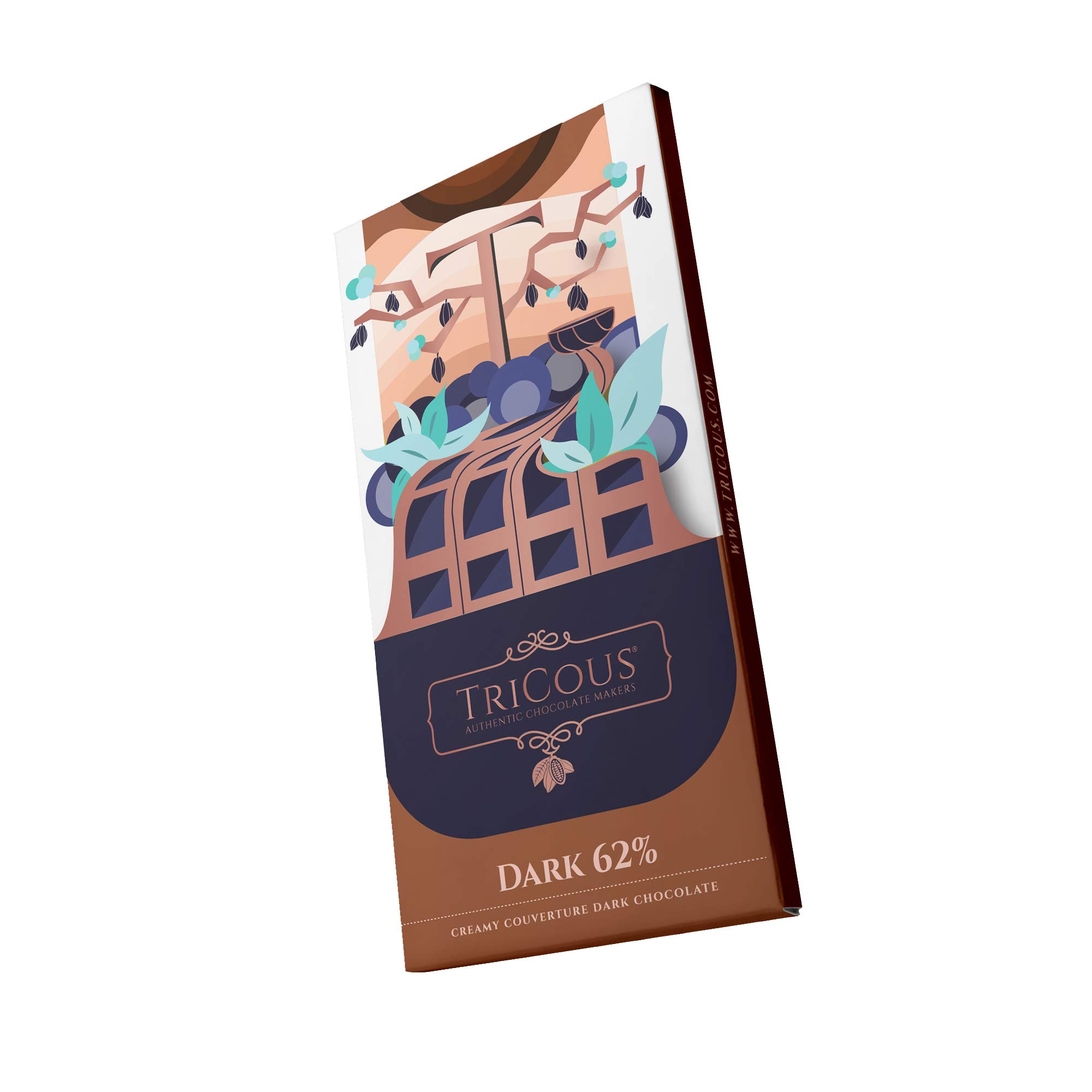 TriCous Premium Handmade Dark 62% Chocolate Bar- 55gms