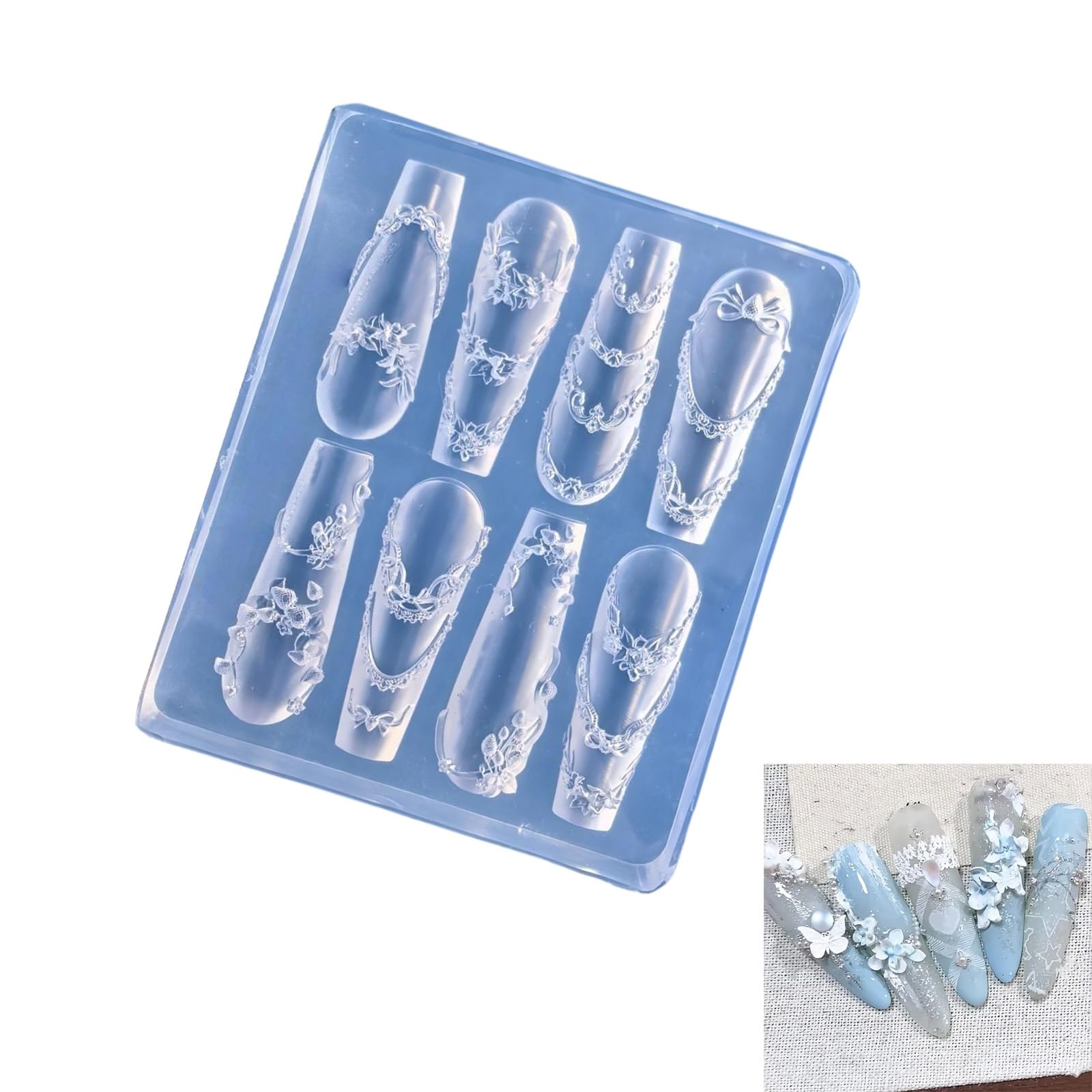 Moule à ongles en silicone avec motifs amovibles pour manucure créative et décoration d'ongles