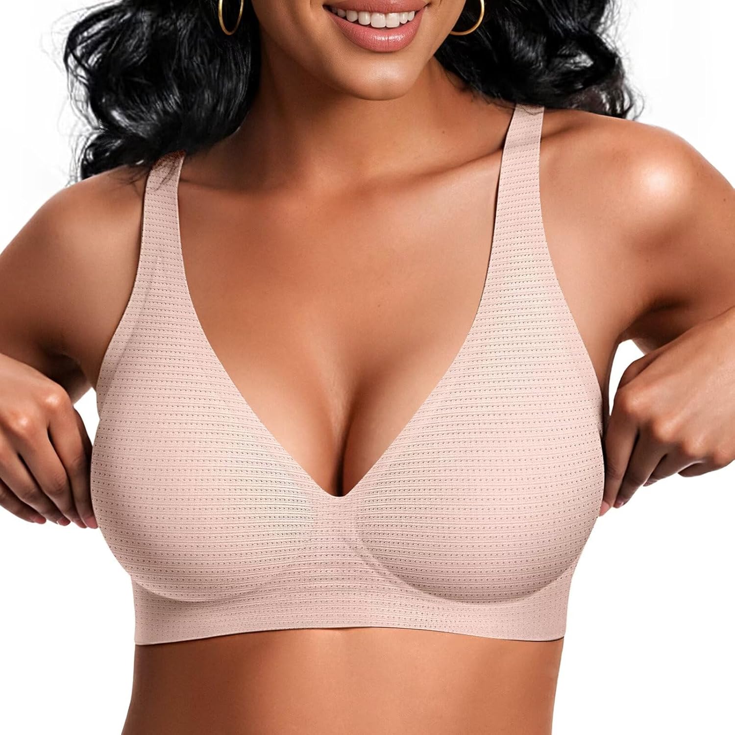 Vertvie Jelly Wireless Bras for Women Push Up Plunge Seamless T-Shirt Bras No Underwire Supportive Full Coverage Bralettes