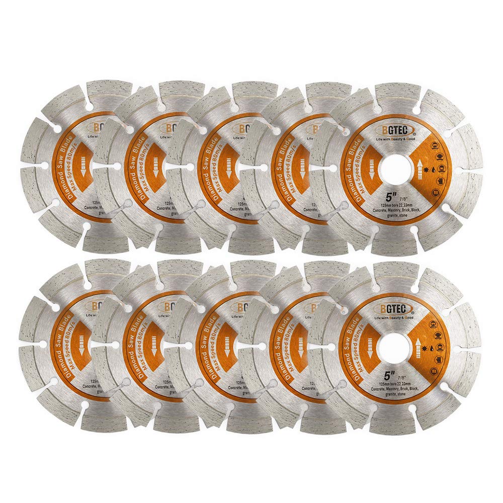 BGTEC Lama Segmentata Diamantata Per Granito Marmo Pietra Piastrelle Cemento 10 pezzi 125mm