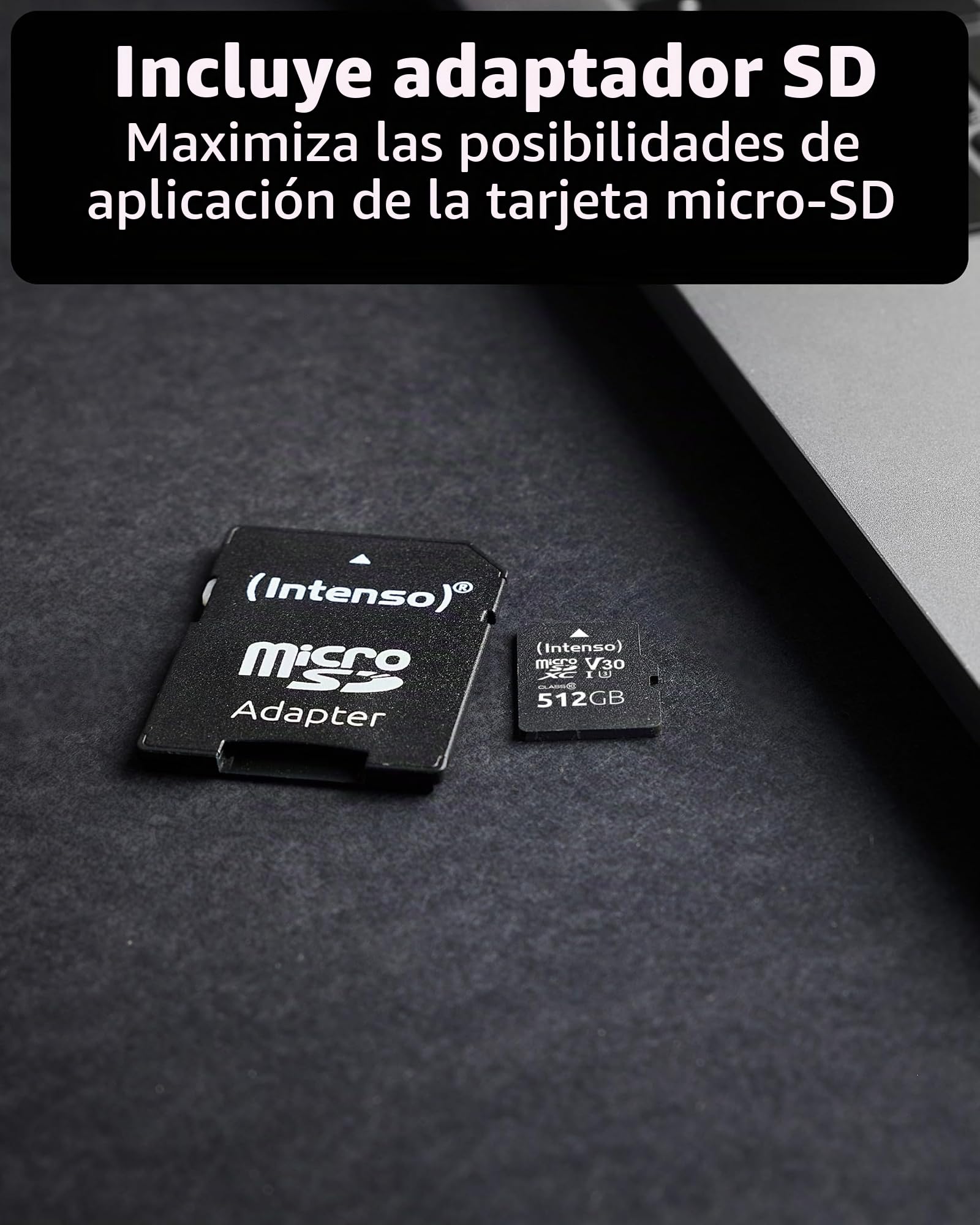 Intenso Professional microSDHC 512GB Clase 10 UHS-I, U3, V30 Tarjeta de Memoria con Adaptador SD, para grabaciones 4K, GoPro, Insta 360, dji, Osmo, Steam Deck, dron, cámara de acción, Negro