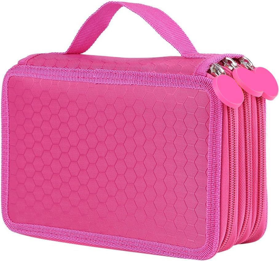 Estuche para Lápices de Alta Capacidad, 52 Ranuras Estuche para Lápices con Cremallera de Gran Capacidad de 3 Capas, Estuche para Lápices de Papelería Multifuncional Estuche para Lápices(Rosa)