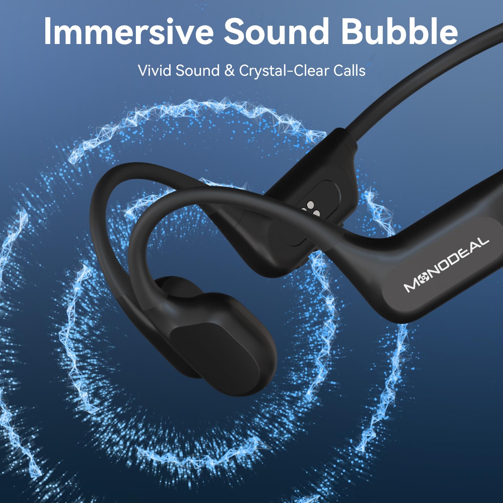 MONODEAL Cuffie Conduzione Ossea Subacquee per Piscina IPX8 Impermeabile Bluetooth 6.0 Auricolari MP3 Subacqueo 16G Auricolari Sport per Nuoto, Corsa