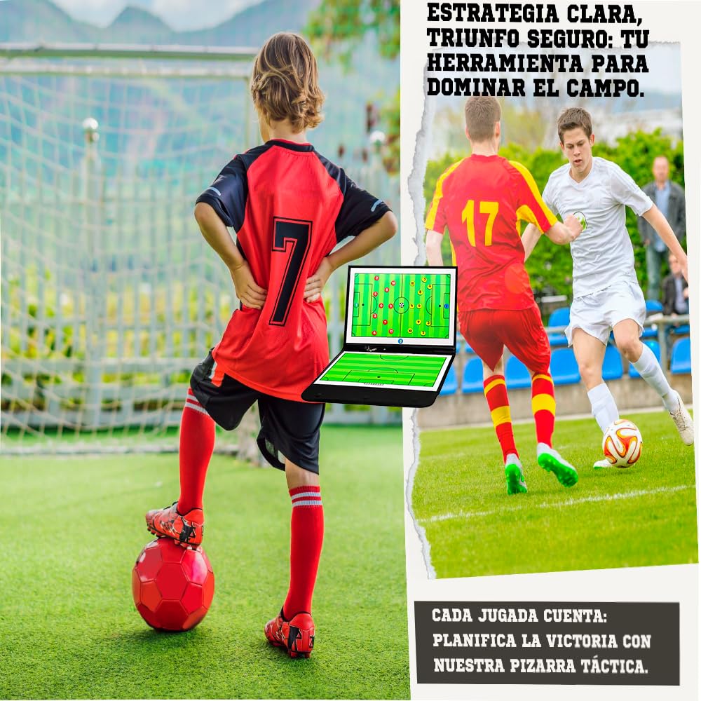 Pizarra Magnética Táctica Entrenador Fútbol con Fichas Brazalete Capitán Silbato 2 Rotuladores Cuero Negro