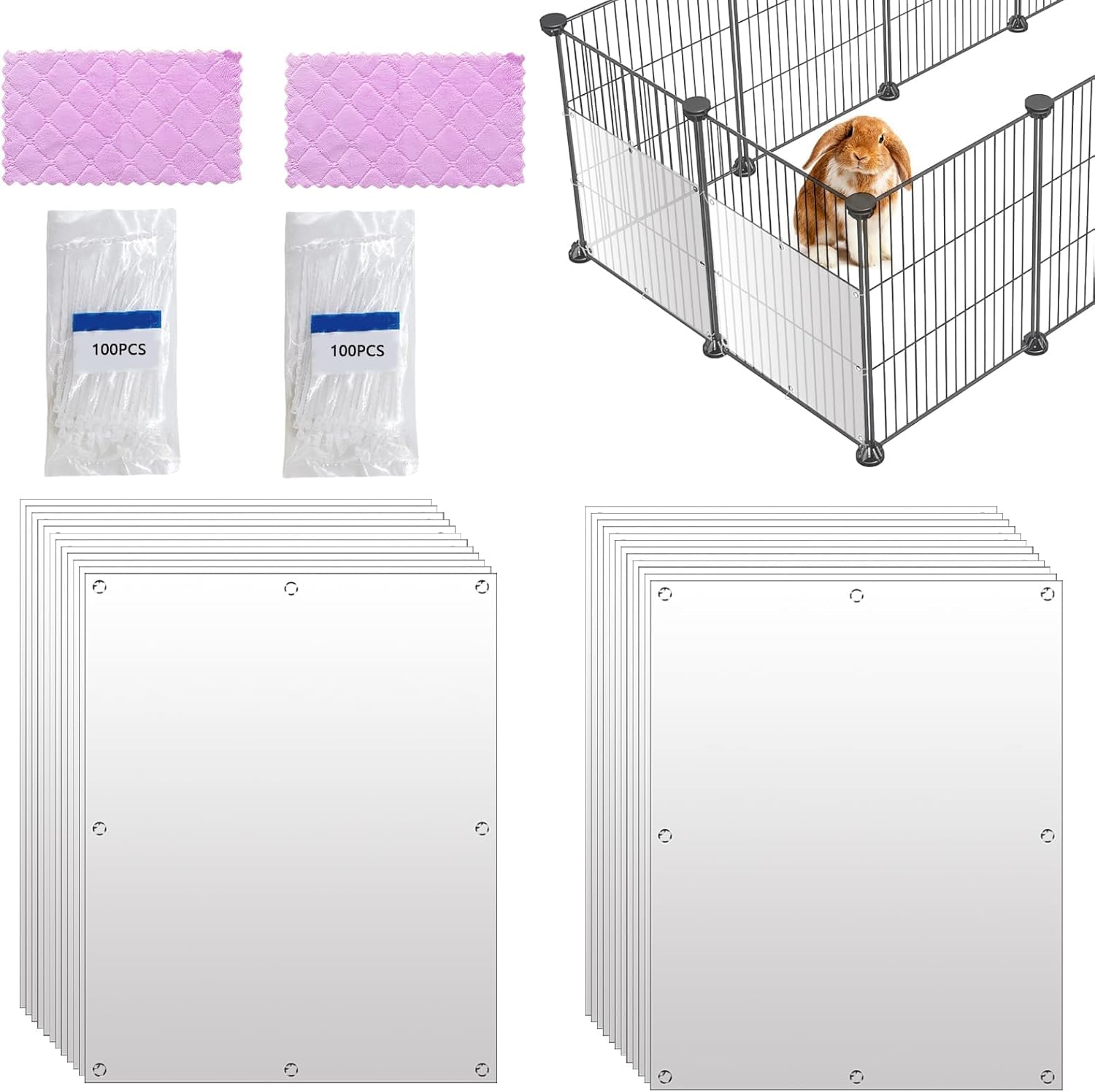 24 Pcs Pet Cage Liner Guard Protection 10 × 8'' Plastic Urine Baffles for Rabbit Cage Guinea Pig Side Lining Shield Covers Prevent Scatter for Bunny Chinchilla Hedgehog Cat Hamster Small Animals