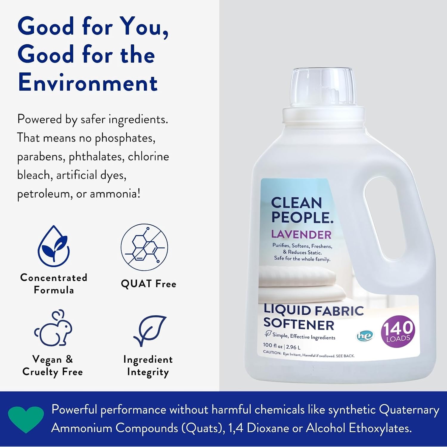 Clean People All Natural Liquid Fabric Softener - Plant-Based, Eco Friendly - Naturally Softens & Removes Static Cling - Vegan - Lavender Scented Laundry Softener - 100 fl oz - 140 loads image 2