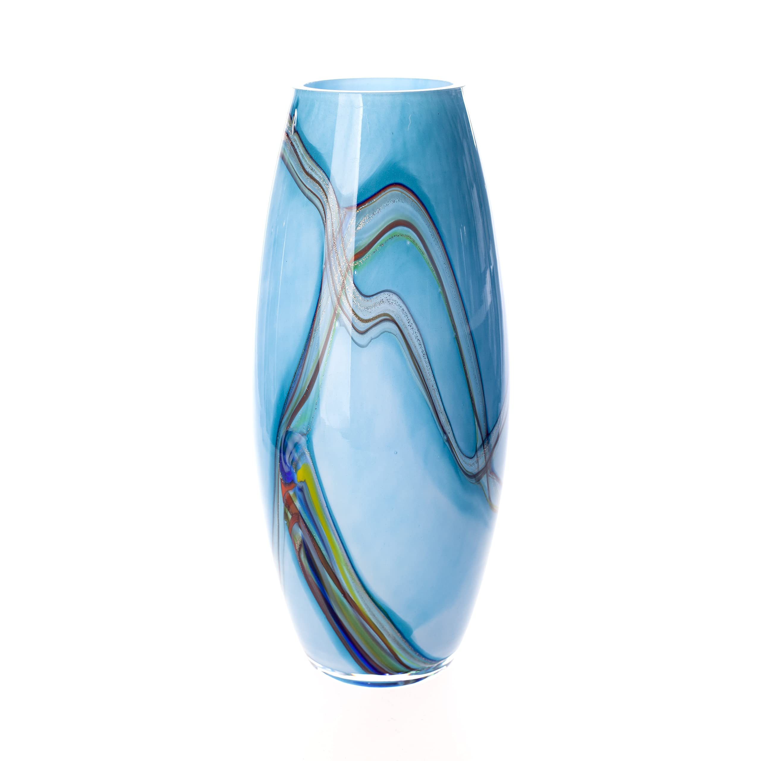 Amelia Art Glass Turquoise & Multi Colour Tapered Vase In Oceanic (H25cm)