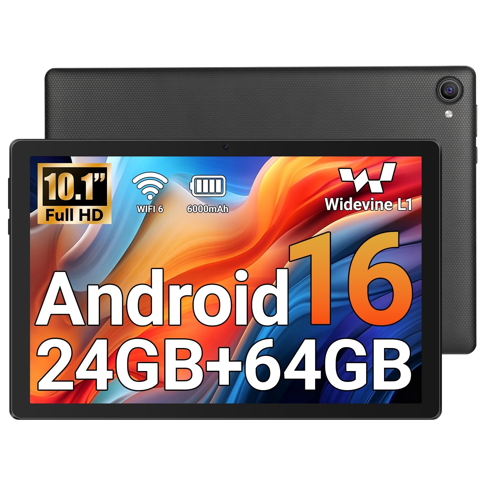 Jeazans Tablet, 10.1" Android 16 Tablet, 24GB RAM 64GB ROM 1TB Expand