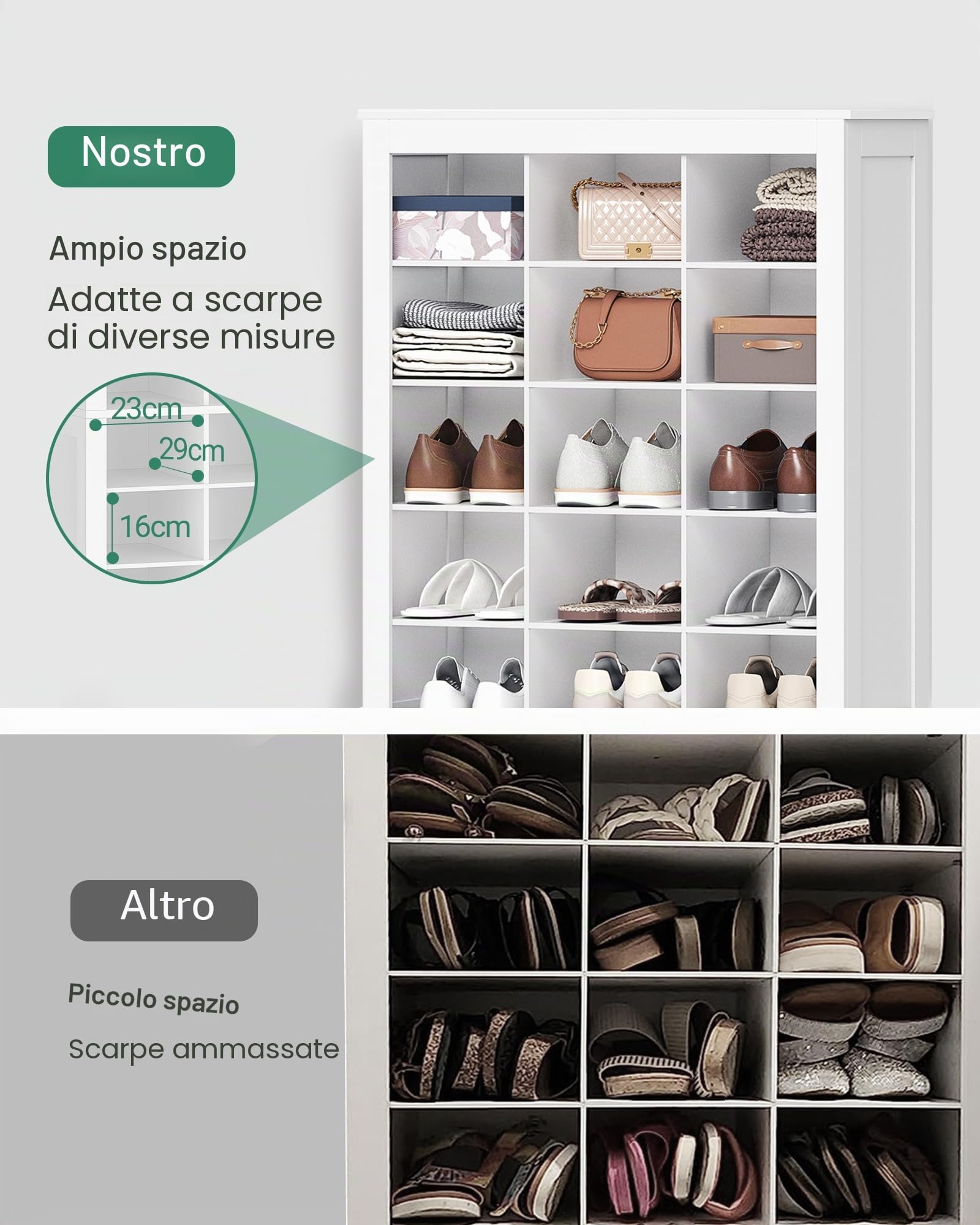 Hzuaneri Scarpiera con 30 Scomparti, Salvaspazio Slim, Scarpiera Ingresso, 73 x 30,5 x 180 cm, Bianco SR53003X