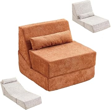 Folding Sofa Bed,Floor Portable Fold Out Chair Comfy Floor Lounge,Single Guest Sleeper,Freestanding for Living Room,Bedroom,Office,Apartment,No Assembly RequiredColorOrange
