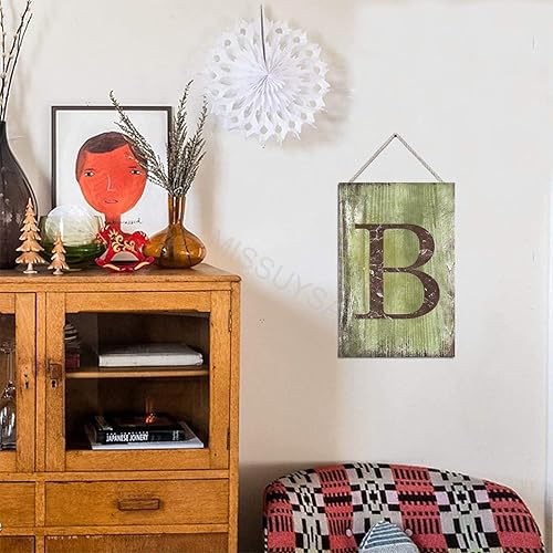 Vista 260 de Letrero colgante de madera con letra J, letrero de madera para decoración del hogar, 26 letras del alfabeto de metal, placa de madera, decoración