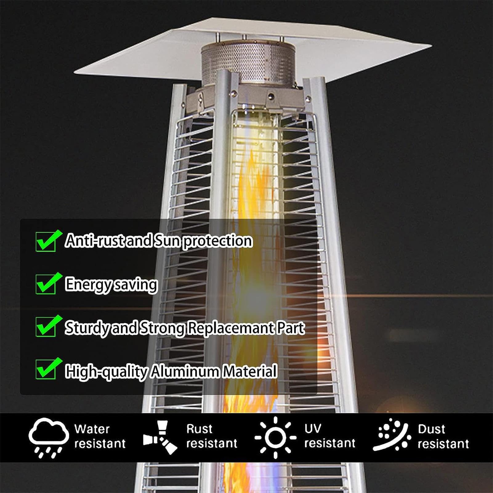 Escudo reflector para calefacción de terraza,Piezas de repuesto para calefacción de terraza de 4 lados con 3 agujeros preperforados | Deflector de calor para chimenea, accesorios de