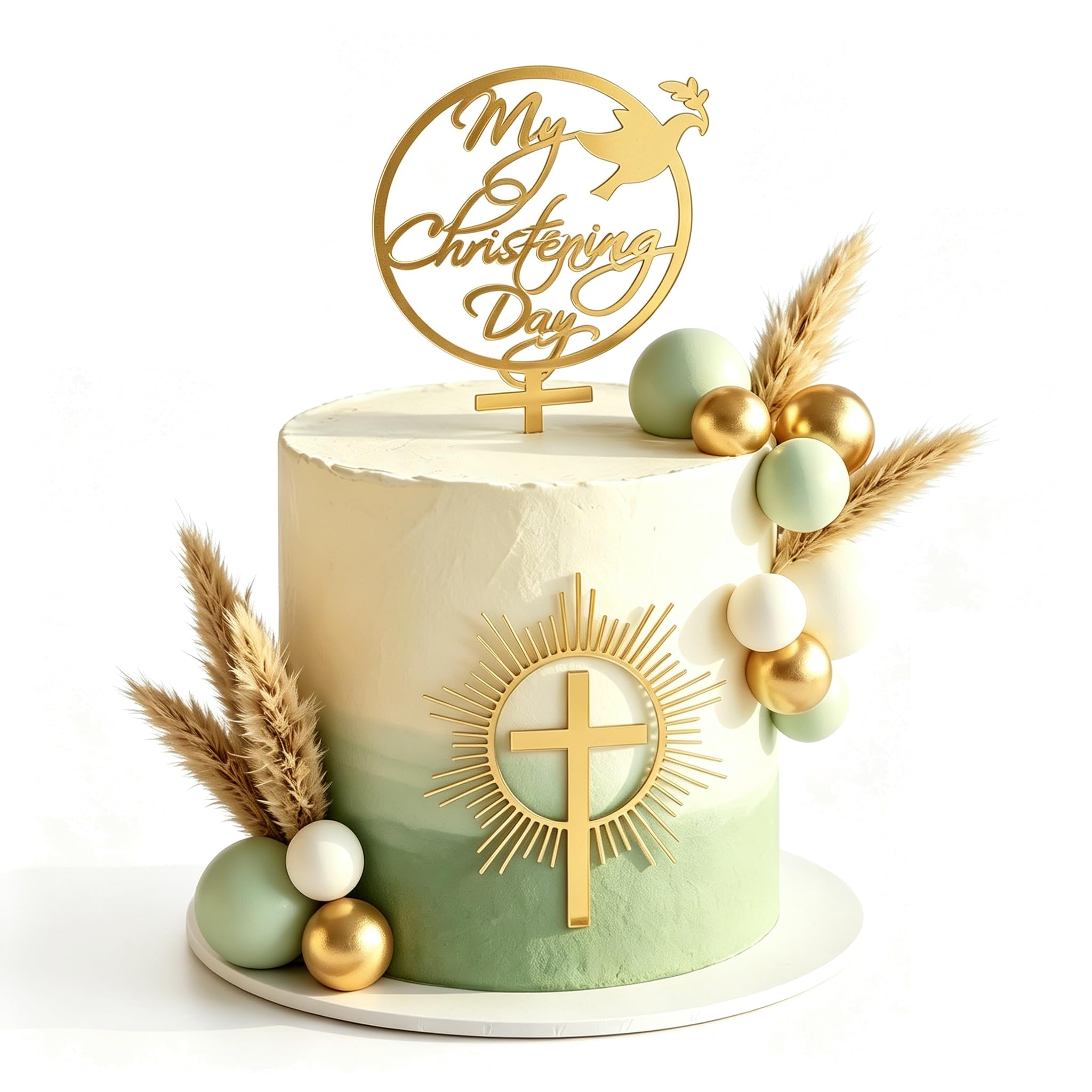 2 Pcs Acrylic Cross Cake Topper for Baptism, First Holy Communion Cake Topper Decorations for Baby Shower, Christening Cake Topper Religious Party Supplies