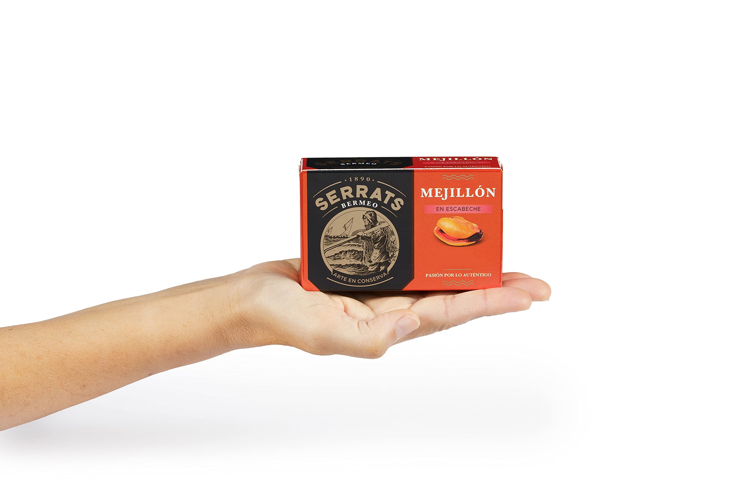 Conservas Serrats - Mejillones EXTRAGRANDES en Escabeche - 6/8 mejillones por lata (110g)