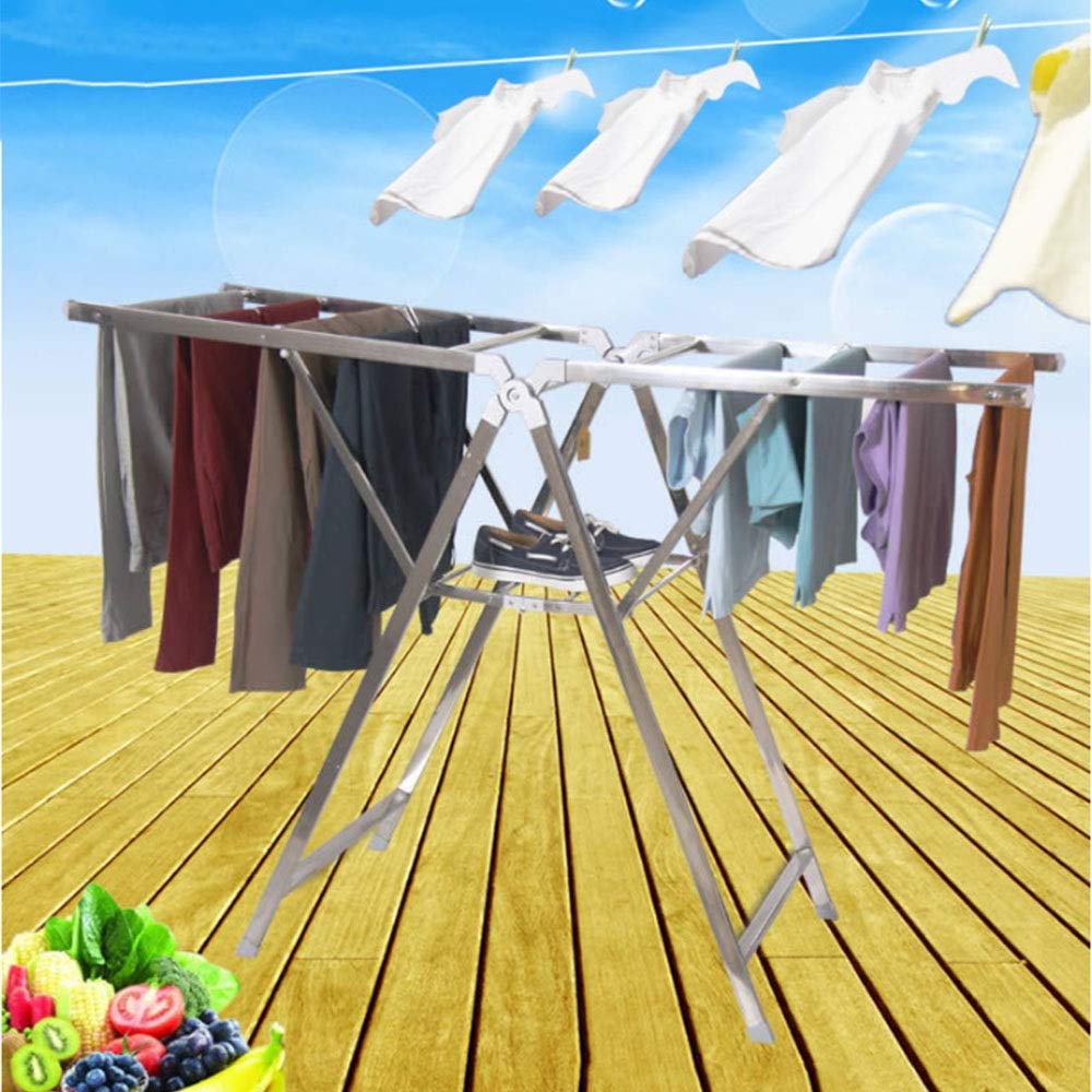WolFum Étendoir à Linge Pliant Étendoir à Linge Extensible en métal Essentiels ménagers Blanchisserie Sèche et Humide Pliable à l'intérieur pour Un Rangement Facile (Color : Stainless Steel, Size