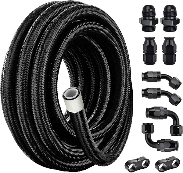 EVIL ENERGY 8AN PTFE Fuel Line Kit, AN8 E85 Nylon Braided Fuel Hose kit 10FT Black PTFE Hose