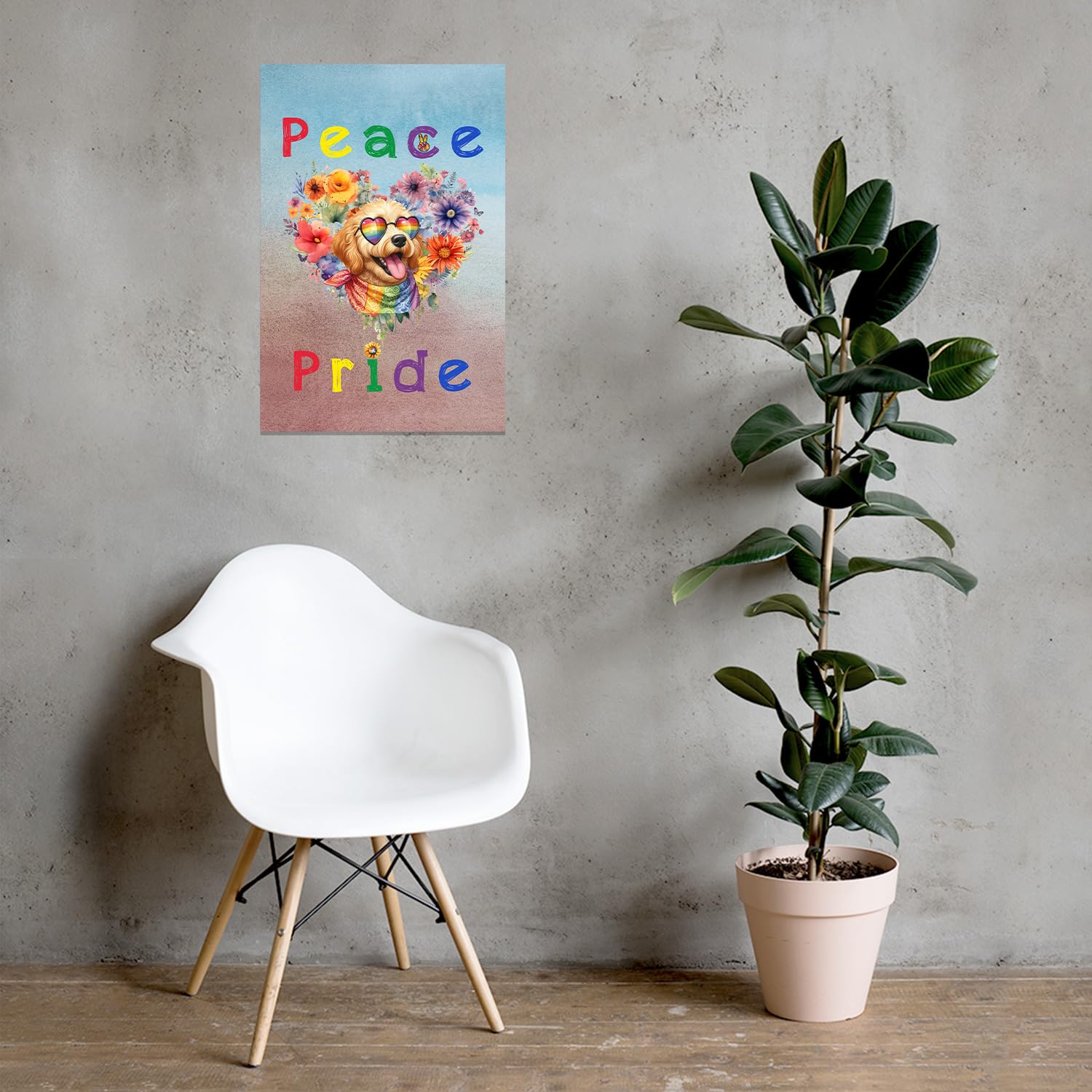 Ninety3POD Peace Love Pride Goldendoodle with Rainbow Sunglasses LGBT LGBTQ+ Portrait Poster Doodle Dog Lover Gifts Idea Wall Art Home Decor - 004