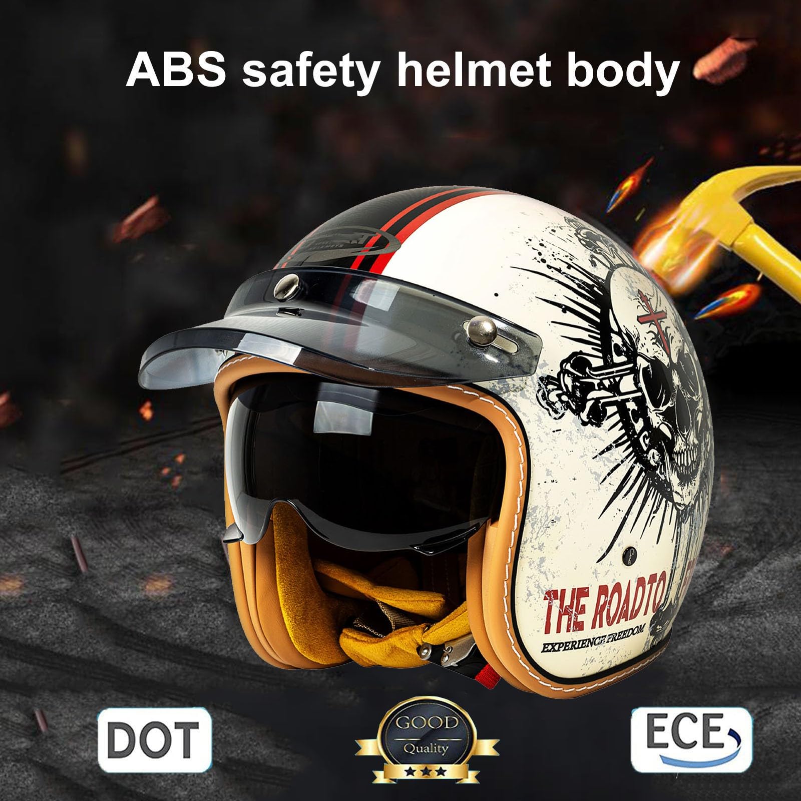 Medio Casco Motocicleta Retro ECEDOT Homologado 3/4 Casco Moto Jet para Hombres Y Mujeres Estilo Vintage con Visera Solar Cascos Abiertos De Moto Cascos Half-Helmet