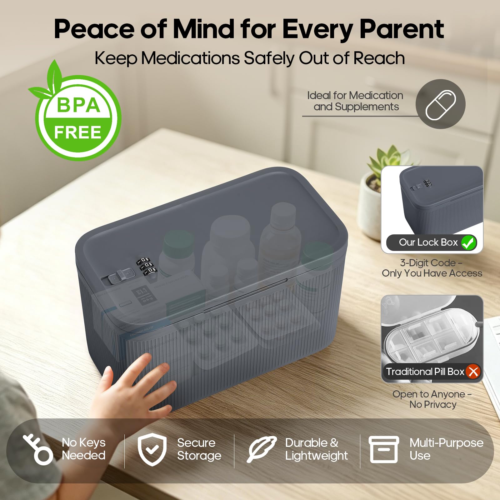 Medication Lock Box with Combination Lock, Keyless Small Box for Fridge Pills Phone Medicine - Home Office Travel Dorm — Amazon image 2