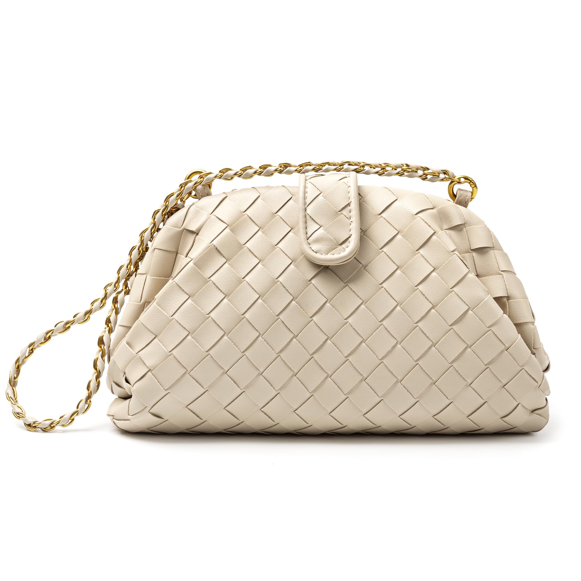 Joryin Woven Evening Bag for Women Woven Leather Dumpling Clutch Crossbody Handbag Shoulder Purse, Vegan Leather