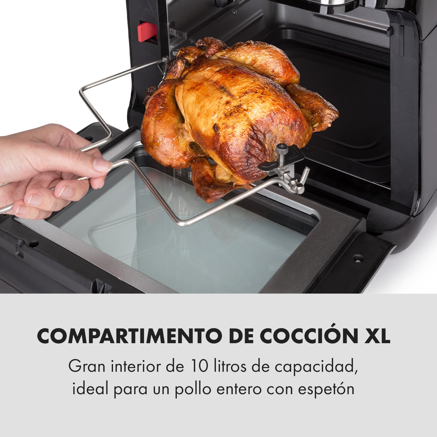 Klarstein AeroVital Fry - Freidora de Aire, 3D Heating System 1500 W, Volumen XL 10 L, 9 Programas, Carcasa Cool-Touch, Temporizador 60 min, Termostato hasta 220 C, Pantalla Tactil, Negro/Plata