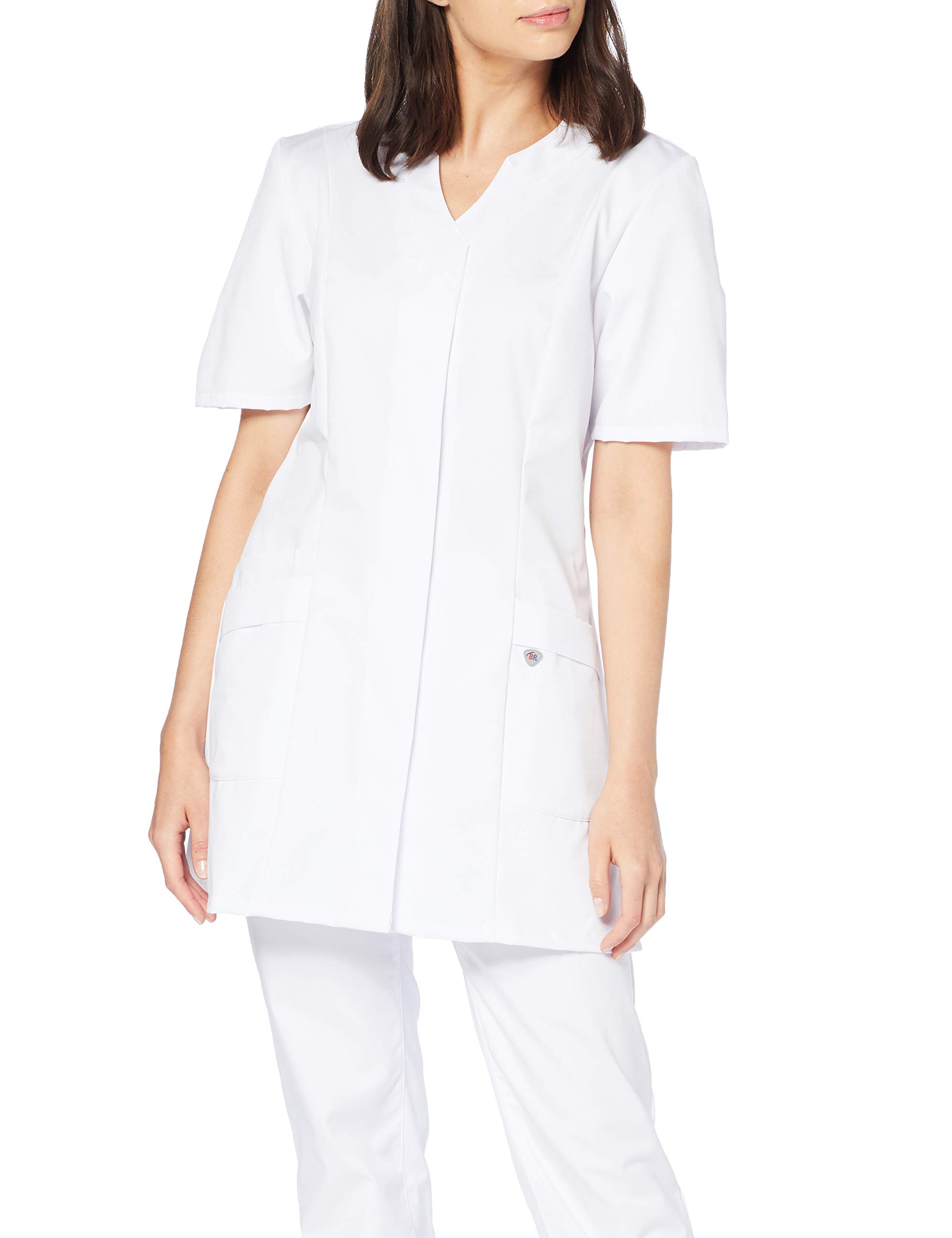BP 1639-485-21/12n, Women's tunic, 1/2 sleeve, V-neck with concealed press-stud band 215,00 g/m², fabric blend, Color white, Size 12n