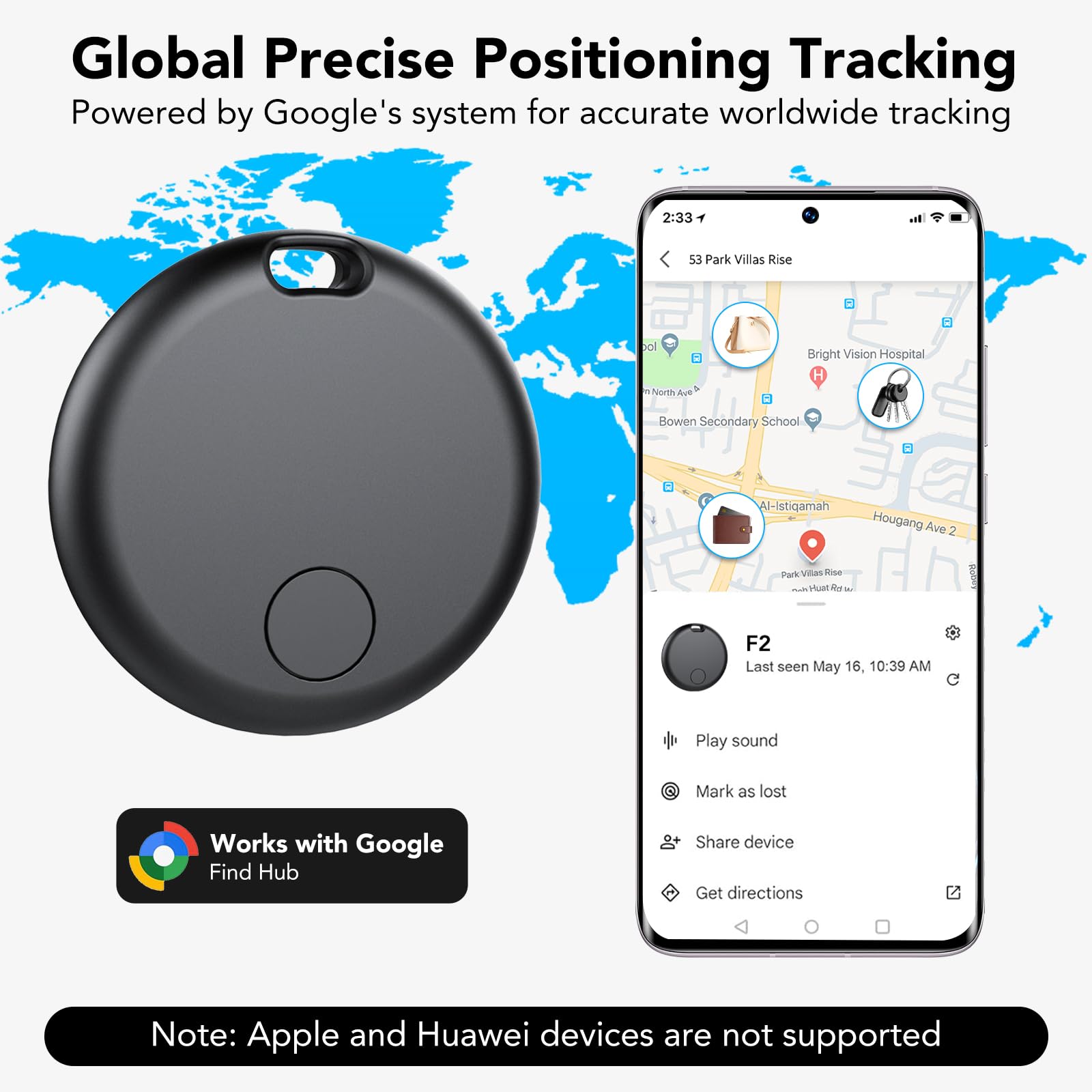 Smart Tracker Tag Android, localizzatore gps con Google's Find Hub (Solo Android), Portachiavi Gps, IP67 Impermeabile, Batteria Sostituibile, Trova Oggetti e Chiavi/Bagagli/Portafogli/Valigie