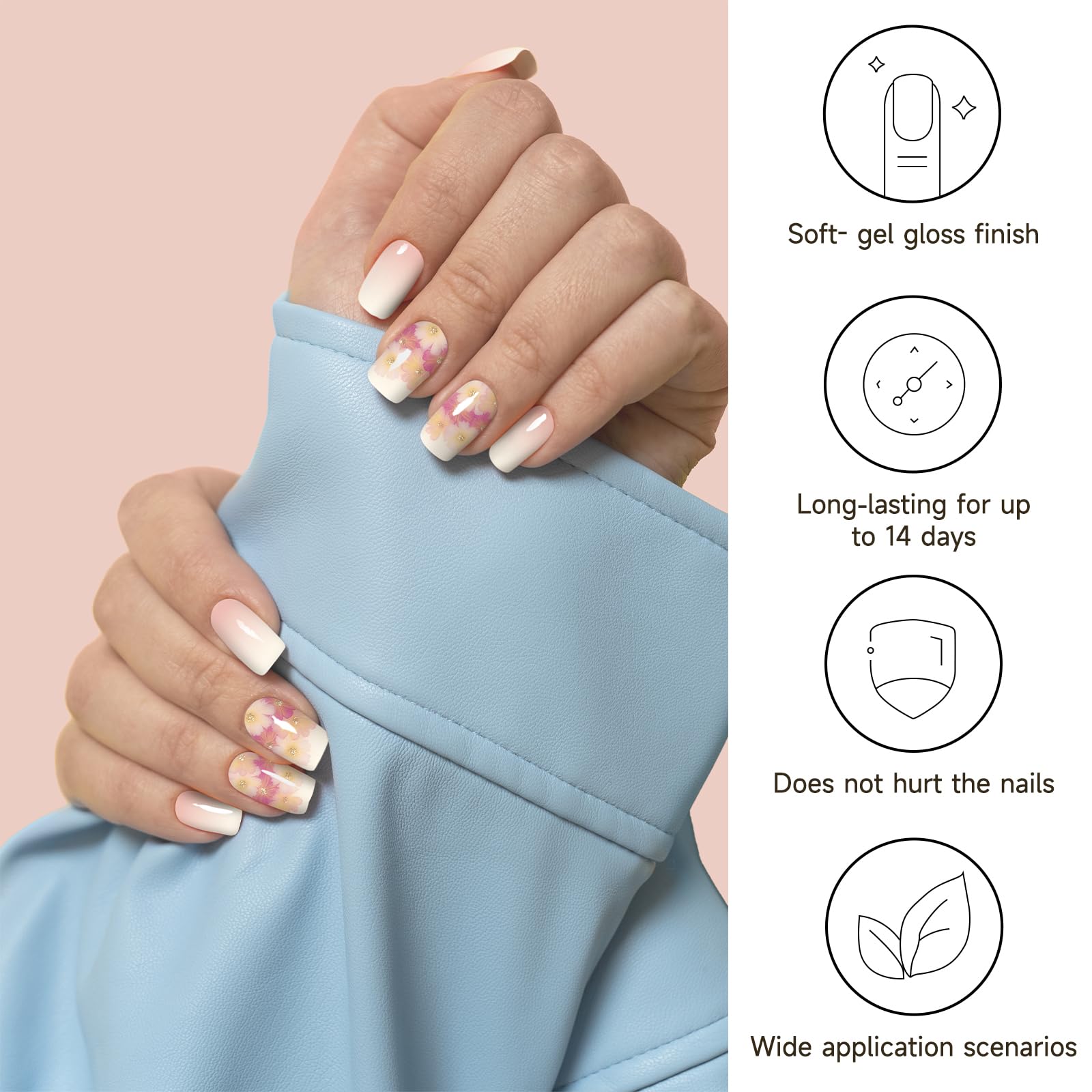 Semi Cured Gel Nail Strips, 28 pcs Gel Nail Strips Work with Any UV Lamp, Long Lasting UV Polish Stickers Wraps - Image 2