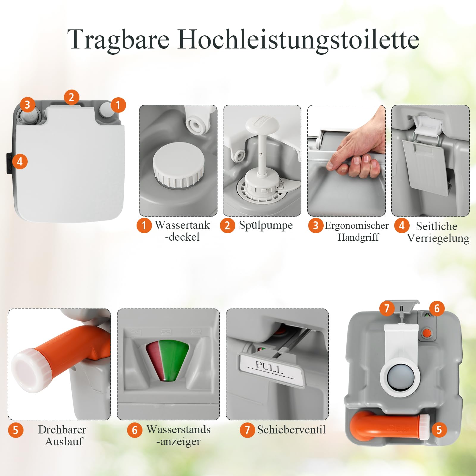 GYMAX 10+20 L Campingtoilette, tragbare Reisetoilette bis 200 kg belastbar, Mobile Toilette mit Wassertank mit Füllstandsanzeige & Auslaufschutz, Trenntoilette mit Griff für Camping & Reise, Grau