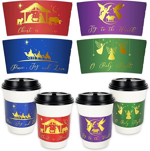 Whaline 40 fundas de taza de café de Navidad, fundas de papel de papel de aluminio dorado regilioso de Navidad Nativity Jesus Holy Night fundas