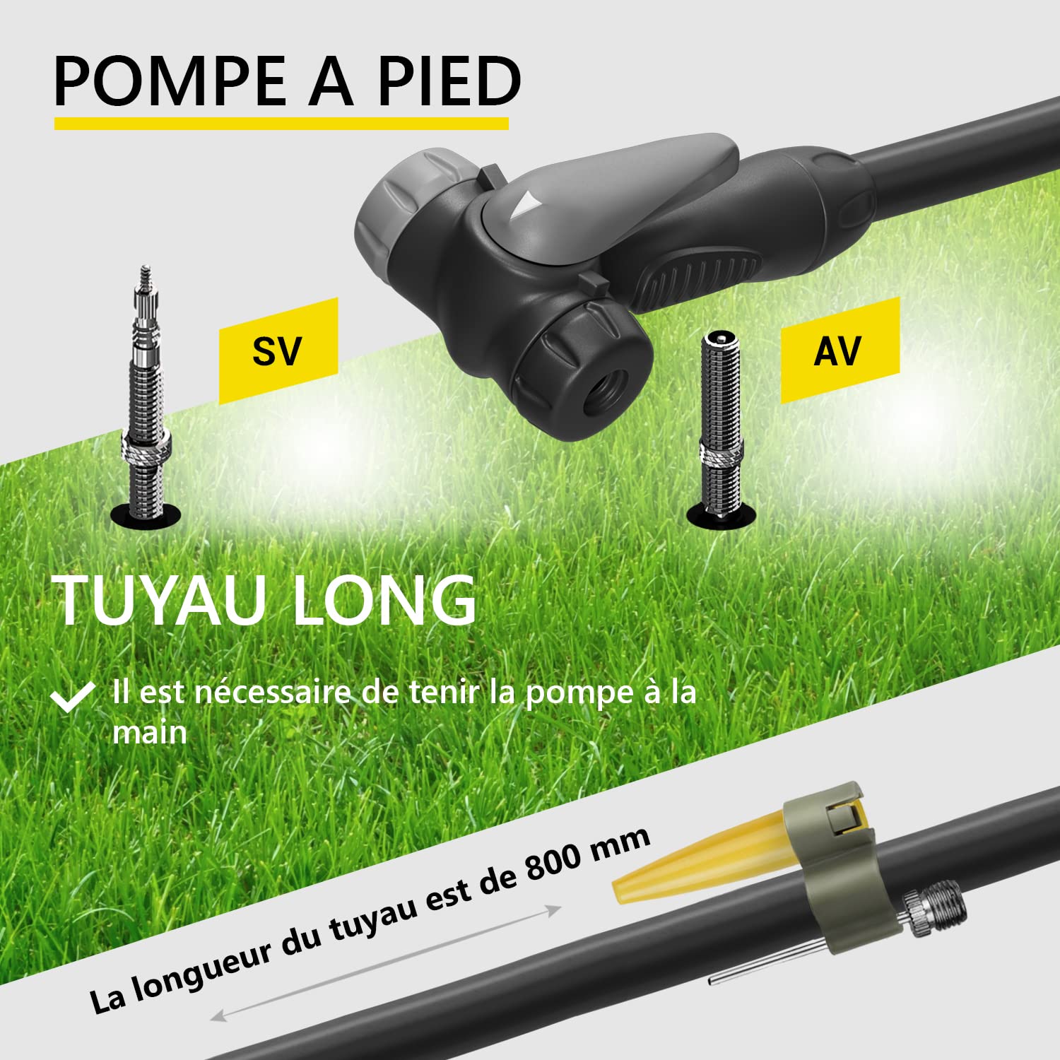 Pompe à Pied Vélo avec Manomètre 11 Bar / 160 PSI pour Presta et Schrader VTT Route E-Bike
