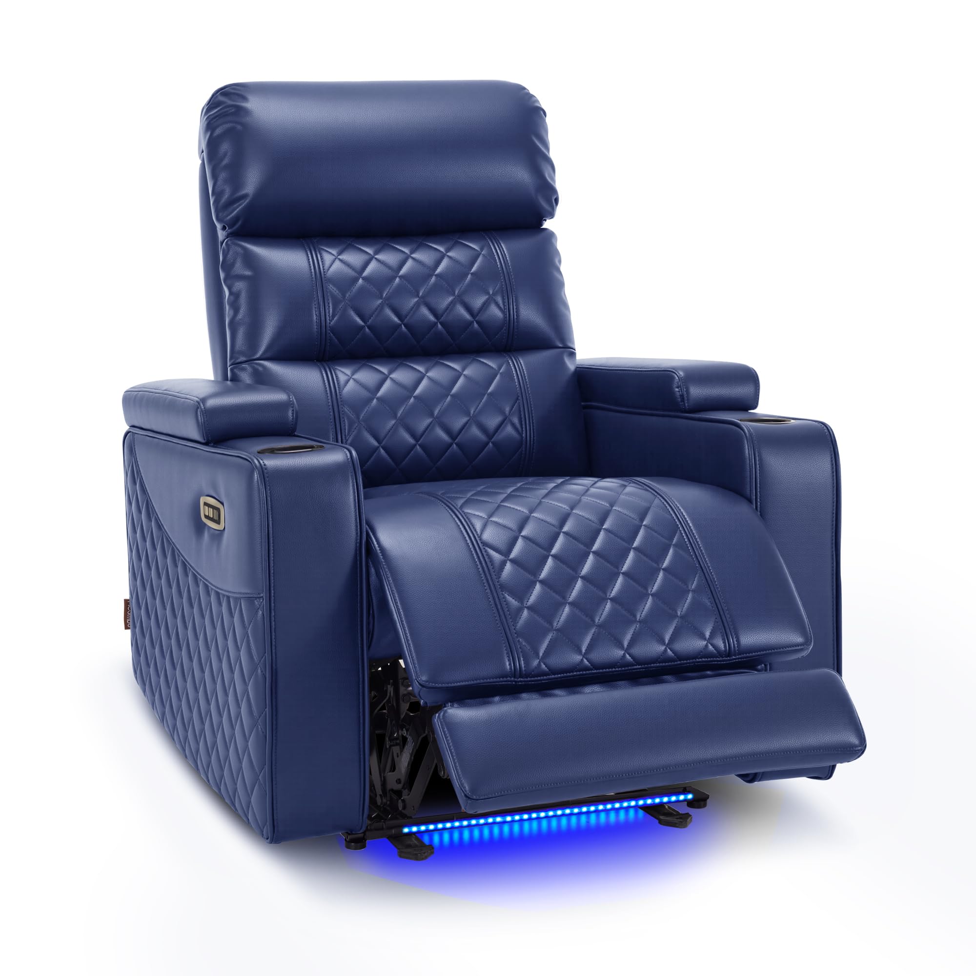 MCombo Power Recliner Chair for Adults, Home Theater Seating with Power Headrest, FSC Certified, USB &amp; Type C Ports, Armrest Storage &amp; LED Light HTS432 (Navy Blue, Single Recliner)