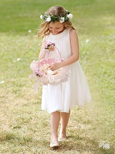 Miniatura 9 de Cesta de encaje rosa para niña de flores, cesta de pétalos de boda, cesta de niña de flores con asa, cesta de regalo de boda, cesta de flores de