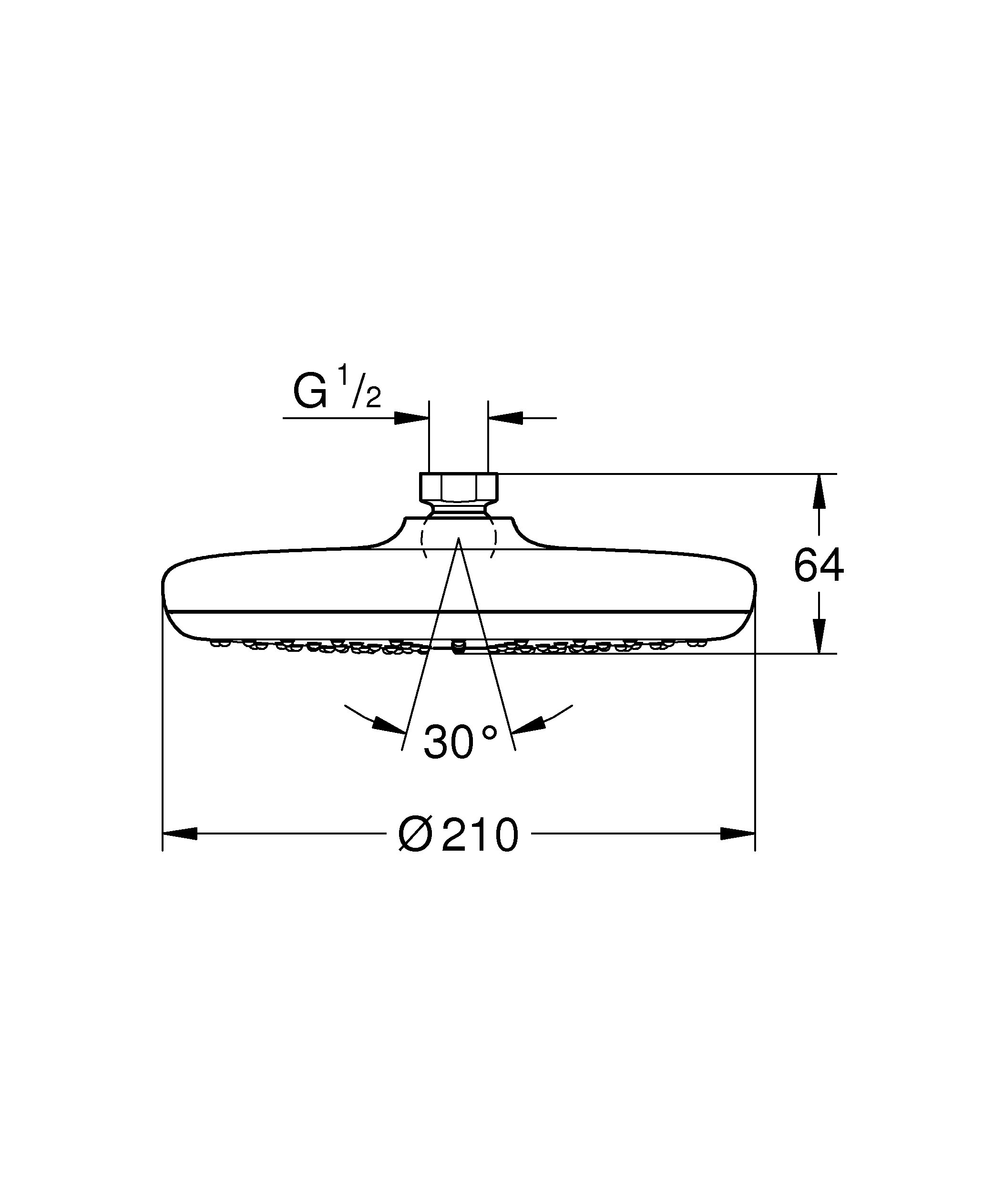 GROHE Douche de tête Vitalio Start 210, 1 jet, tête de douche ronde 210mm, débit à économie d'eau, installation facile, raccord fileté 1/2", chromé, 26415000 (Import Allemagne)