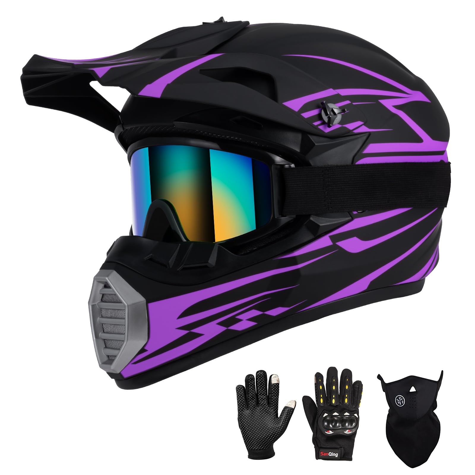 Youth Kids Motocross Helmet DOT Approved, Adult ATV Dirt Bike Off-Road MX Full Face Motorcycle Helmet with Goggles Gloves Mask for Boys Girls,Lightweight Breathable for Trail Riding